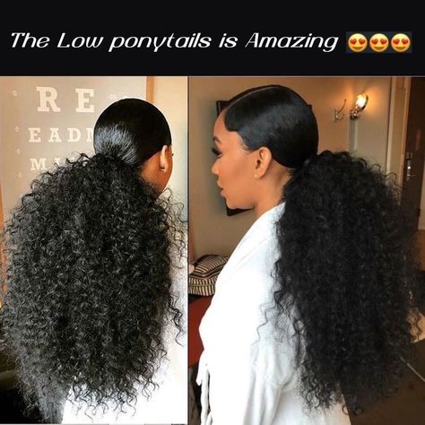 Curly Pony Wedding Hair, Curly Hair Ponytail Styles Wedding, Summer Evening Party Outfit, Middle Part Low Curly Ponytail, Black Hairstyles Curly Hair, Big Ponytail Hairstyles Black Women, Long Curly Ponytail Black Women, Black Hair Wigs, Weave Ponytail Hairstyles