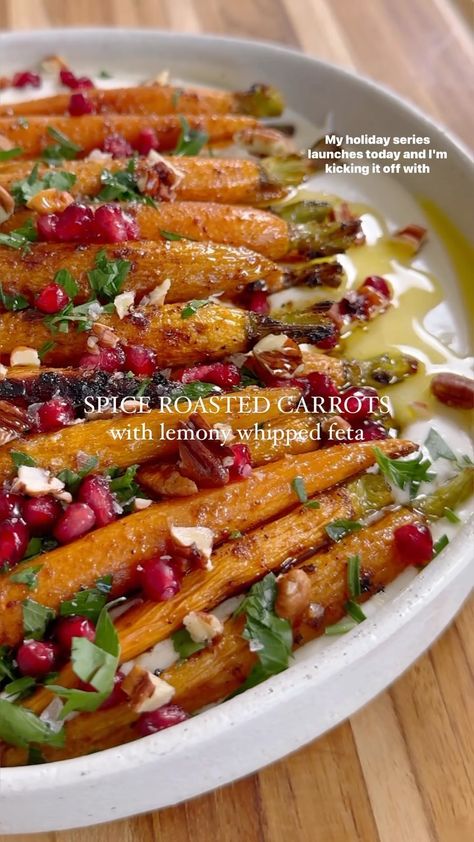 Spiced Roasted Carrots, Spiced Carrots, Feta Dip, Whipped Feta, Carrot Recipes, Veggie Side Dishes, Roasted Carrots, Thanksgiving Side Dishes, Recipe Card