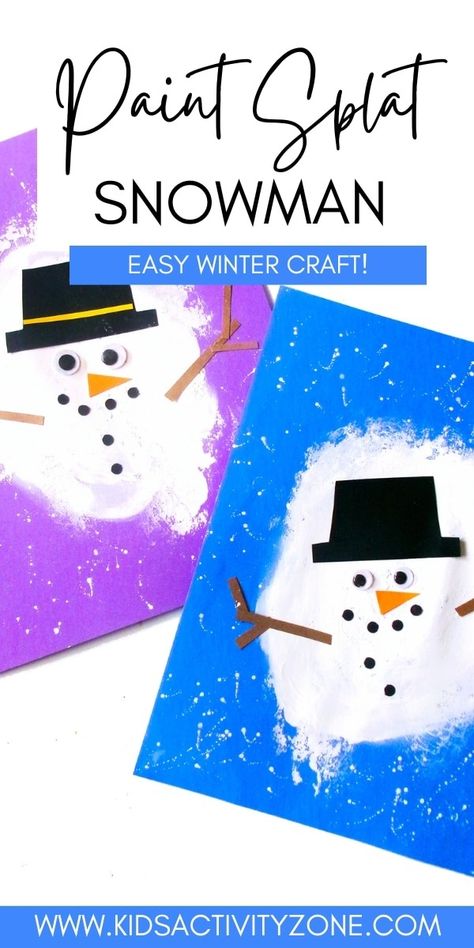 Got a chilly day with the kids indoors? Try out this super simple Paint Splat Snowman craft! It's great for little ones and doesn't need much prep or supplies. Just splat some paint on cardstock, press, let it dry, and then have fun decorating your snowman! Melted Snowman Painting, Snowman Art Preschool, Snowman Painting For Kids, Paint A Snowman, Simple Paint, Imagination Play, Snowman Craft, Pour Paint, Counseling Kids