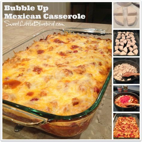 Sweet Little Bluebird: Bubble Up Mexican Casserole Bubble Up Enchiladas, Mexican Chicken Casserole, Casserole Easy, Savory Foods, Random Recipes, Mexican Casserole, Hot Dish, Chicken Entrees, Lo Mein