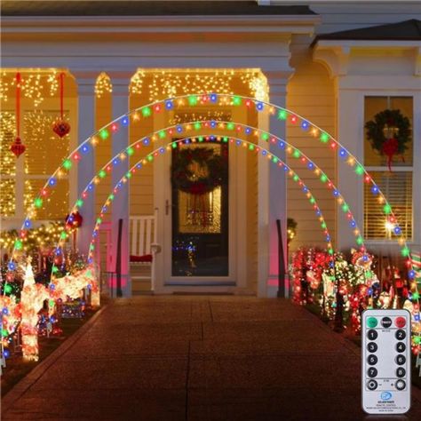 Christmas Arches, Christmas Colorful, Colorful Lights, Outdoor Christmas Decorations, Blue And Yellow, Outdoor Christmas, Holiday Christmas, Arch, Christmas Decorations