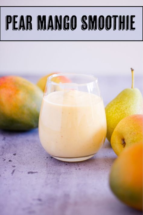 Made with pears, mango, milk and Greek yogurt, this pear mango smoothies makes a perfect light, refreshing breakfast. Pear Smoothie Recipes, Healthy Tasty Recipes, Best Non Alcoholic Drinks, Easy Breakfast Smoothies, Refreshing Breakfast, Mango Smoothie Recipes, Shakes And Smoothies, Smoothie Shop, Nutribullet Recipes