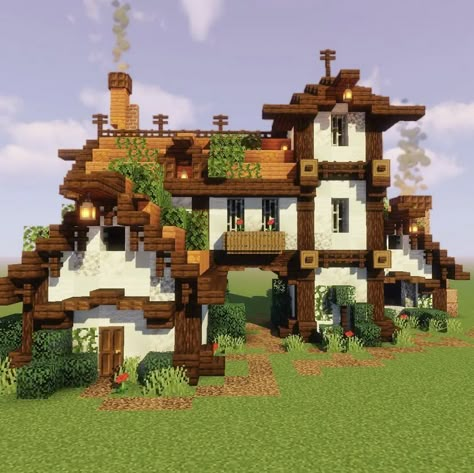 Old Fashioned Minecraft Houses, European Minecraft House, Large Cottage Minecraft, Minecraft House With Stable, Minecraft Cottage Town, Minecraft Houses In A Mountain, Small Cottage Minecraft Houses, Tudor Style Minecraft House, Minecraft German Village