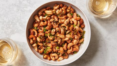 Fried Cashews With Lime Zest and Chile Recipe | Epicurious Food Sandwiches, Tiny Bites, Recipes For The Holidays, Cashew Recipes, Honey Cornbread, Chile Recipes, Brie Recipes, Holiday Dinner Table, Classic French Dishes