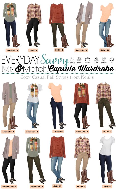 Fall is here and you know the cool weather will be here before you know it. We put together a new fall looks for women mix and match fashion board with cozy casual items from Kohls.  These look are of cute simple fall outfits  but look great plus all the pieces mix and match for 15 outfits! You could easily pack these for a trip and have so many mix and match options all with just 14 pieces including shoes, boots, and a scarf! Kohls Fall Outfits 2023, Fall Winter 2022 2023 Outfits, Amazon Outfits Women Fall 2023, Fall Trends 2022 Outfits, Casual Fall Outfits 2023, Fall Outfits 2022 Trends, Fall Capsule Wardrobe 2023, Kohls Outfits, Match Outfits