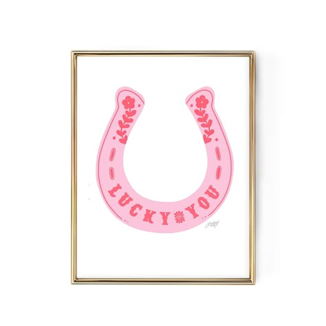 A hand-drawn illustration of a western colorful horseshoe!  PLEASE CHOOSE COLOR OPTION - IF NO COLOR IS CHOSEN YOU WILL BE SENT THE FIRST OPTION SHOWN. Printed on enhanced matte paper and available in 10 different sizes, ranging from x-small to x-large. Choose from a variety of sizes to fit your space. Every print option is made to fit a standard frame size, making it simple and easy for you to frame! *Please note that frames are not included in your purchase. --------------- Prints are placed i Horseshoe Illustration, Retro Western Aesthetic, Print Making Designs, College Room Decor, Leather Tooling Patterns, Tooling Patterns, Turquoise Rose, Simple Poster, Palette Art