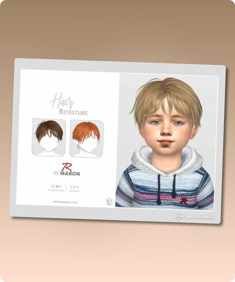 Sims 4 G39 Toddler Hair Retexture Mesh Needed Hair retexture for Toddler in The Sims 4 PLEASE READ BEFORE DOWNLOAD YOU MUST DOWNLOAD THE ORIGINAL MESH IN THE REQUIRED TAB 27 Swatches Custom CAS thumbnail Toddler age category More information about the hair at DaisySims. (Required tab) MESH IS NOT INCLUDED. Filesize: 17 MB OriginContinue reading "G39 Toddler Hair Retexture Mesh Needed By Remaron" #sims4cc #hairstyles #retexture #sims4 #gaming #toddler Sims 4 Toddler Hair Boy, Sims 4 Cc Kids Hair Boys, Sims 4 Cc Toddler Hair Boy, Sims 4 Toddler Boy Cc, Sims4cc Hairstyles, Toddler Hair Sims 4, Toddler Hairstyles Boy, 4 Hairstyles, Sims 4 Cc Download