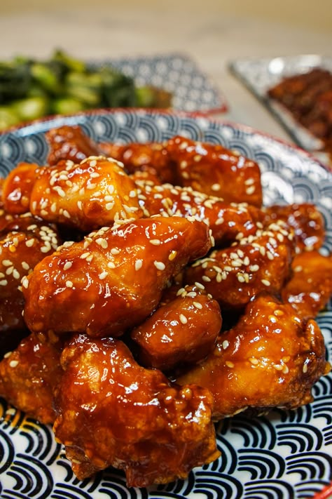 Chicken Chop, Chicken Sriracha Recipes, Honey Spicy Chicken, Honey Chicken Aesthetic, Fried Chicken And Watermelon, Spicy Korean Chicken Recipes, Korean Spicy Fried Chicken, Chang’s Spicy Chicken Recipe, Honey Garlic Korean Fried Chicken