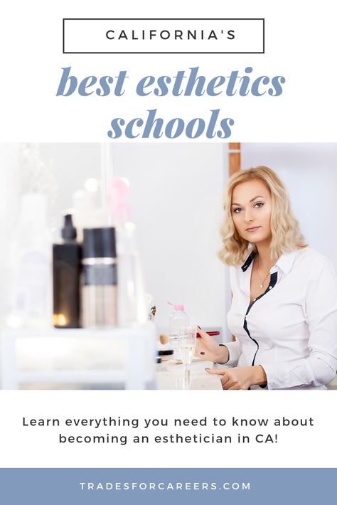 Easily find the best esthetician school in California near you! You'll also find all the basic info potential students want to know, such as "how long does esthetician school take" or "how much does esthetician school cost." So come on in! #tradesforcareers #esthetics #beautyschool #cosmetology (Best Esthetician School in CA | Trade Schools in California | Top Beauty Schools | Best Cosmetology Schools in California | Aveda Esthetician School | California Esthetician License | Medical Esthetician Aesthetic Jobs, Cosmetology State Board Exam, Esthetician License, Esthetician Supplies, Becoming An Esthetician, Medical Esthetician, Esthetician School, Nyc Makeup, College Beauty