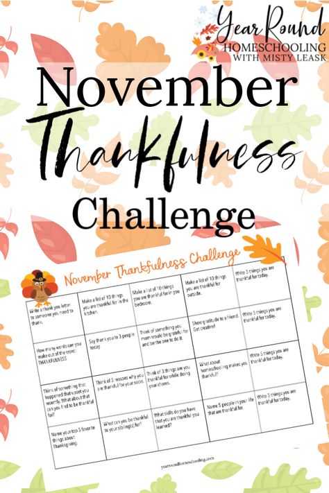 Spend the month of November learning to be thankful together as a family with this November Thankfulness Challenge Calendar! Challenge Calendar, November Challenge, November Activities, Being Thankful, Month Of November, Gratitude Challenge, Senior Activities, Monthly Challenge, Homeschool Inspiration