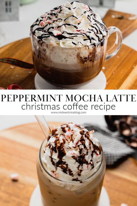 Enjoy a hot or iced version of your favorite Christmas coffee full of mint and chocolate flavor! Peppermint Coffee Drinks, Mint Mocha Coffee, Chocolate Latte Recipe, Iced Peppermint Mocha, Peppermint Mocha Latte, Peppermint Mocha Coffee, Mocha Latte Recipe, Instant Coffee Recipes, Peppermint Mocha Recipe