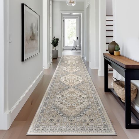 PRICES MAY VARY. Functional 2x12 Runner Rug: The Vintage non slip runner rug for entryway is fabulous, which can be perfectly matched with home decorations and accessories, creating a warm appearance. Perfect for various occasions such as in front of the hallways , bathroom, living room, kitchen, bedroom, entrances, patio entryway, pet house, laundry room and so on. Easy To Care Washable Rug: This runner rug is machine washable and very easy to care,use vacuum cleaner, broom, or wipe for daily c Long Hallway Runners Ideas, Long Entryway Decor, Long Hallway Decorating Narrow, Hallway Rugs Ideas, Entry Hallway Ideas, Long Hallway Decor, Long Hallway Runners, Modern Farmhouse Mudroom, Laundry Room Entryway