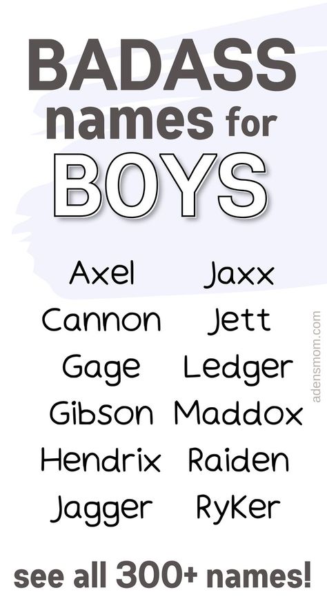 badass names for boys - list of names axel through ryker - see all 300+ names Guy Names Unique, Best Male Names, Badass Boy Names, Black Boy Names, Badass Names, Strong Boys Names, Male Names, Exotic Names