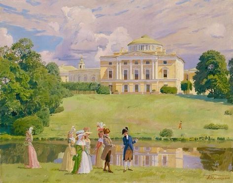 Regency Landscape Painting, Bridgerton Aesthetic Painting, Bridgerton Art, 18th Century Landscape, House Cartoon, Arte Grunge, Fantasy Paintings, Classical Architecture, Historical Art