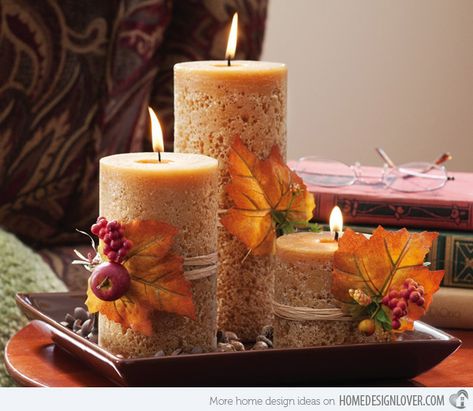 Fall Candle Decor, Thanksgiving Candles, Table Halloween, Traditional Candles, Diy Thanksgiving, Cute Candles, Candle Displays, Thanksgiving Centerpieces, Fall Candles