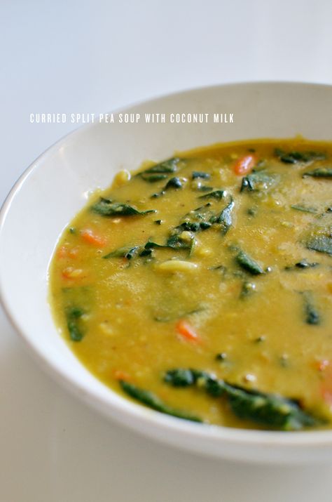 curried split pea soup with coconut milk | CAKIES Yellow Split Pea Soup, Nightshade Free Recipes, Soup With Coconut Milk, Split Pea Soup Recipe, Yellow Split Peas, Coconut Milk Soup, Split Peas, Bacon Soup, Split Pea Soup