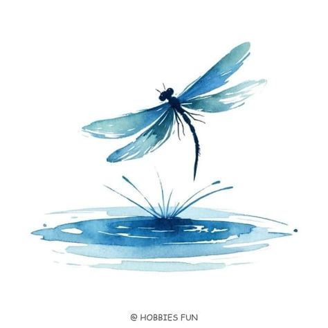 55 Easy Watercolor Painting Ideas For Beginners Dragonfly Drawing Watercolor, Dragonfly Watercolour Painting, Watercolor Art Dragonfly, Dragonfly Drawing Easy, Watercolor Ideas For Beginners, Dragonfly Watercolor Painting, Watercolour Dragonfly, Cute Watercolor Painting, Easy Watercolor Painting Ideas