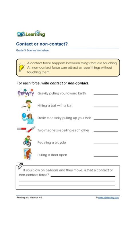 Contact And Non Contact Forces, Gravity Worksheet, Free Science Worksheets, Grade 3 Science, Early Science, Worksheets For Grade 3, Cursive Writing Worksheets, Comprehension Exercises, Blossom Painting