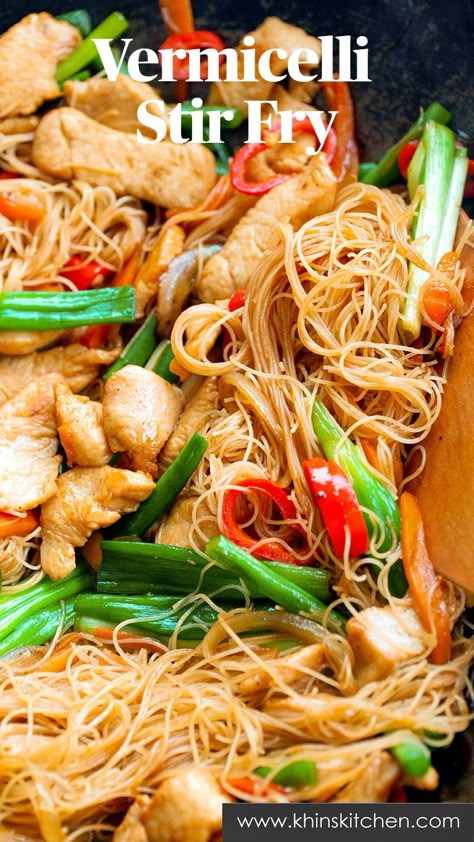 Recipes With Vermicelli Noodles, Vermicelli Stir Fry, Rice Noodle Stir Fry, Vermicelli Recipe, Chicken Vermicelli, Chicken Rice Noodles, Homemade Stir Fry Sauce, Amazing Dinners, Vermicelli Recipes