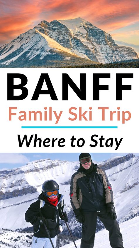 Plan an unforgettable family ski trip to Banff, Alberta, Canada! This stunning mountain town offers endless winter activities for all ages. Ski, snowboard, or ice skate, then cozy up by a roaring fire or explore the snowy landscapes. Green Vacation Deals has rounded up the 20 best family-friendly hotels in Banff. Use this list to decide where to stay this winter on your Banff Canada family vacation with kids. Canadian Travel Destinations, Canada Holiday, Canadian Travel, Vacations for Families Canadian Travel Destinations, Vacations For Families, Banff Alberta Canada, Family Ski, Family Ski Trip, Canada Holiday, Ski Family, Banff Canada, Banff Alberta