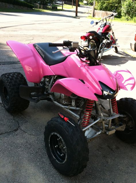 ATV time! This one is Shannon's. Mine is a little smaller-- same pink! Pink Quad Bike, Pink 4 Wheeler, Pink Four Wheeler, Hello Kitty Bike, Atv Four Wheelers, Backyard Pool Parties, Race Outfit, Four Wheeling, 4 Wheelers