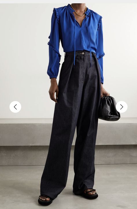 Royal Blue Blouse, Tie Waist Shirt, Crepe Blouse, Lace Trim Blouse, Tie Neck Tops, Derek Lam 10 Crosby, Pleated Blouse, Ruffled Sleeve Top, Derek Lam