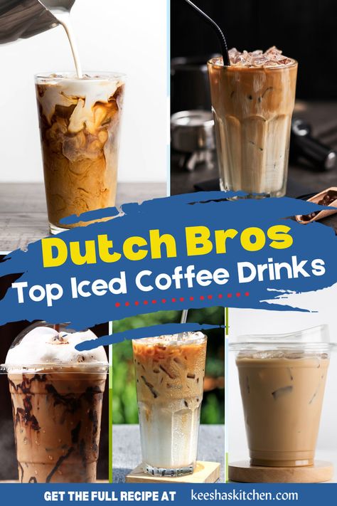 A variety of Dutch Bros ice coffee drinks including Iced Caramelizer, Annihilator, and Kicker, beautifully presented with whipped cream and drizzles on top. Dutch Bros Annihilator Recipe, Dutch Bros Recipes, Dutch Bros Iced Coffee Drinks, Ice Coffee Recipes, Easy Coffee Drinks Recipes, Instant Coffee Recipes, Caramel Drinks, Coffee Magic, Iced Coffee Recipes