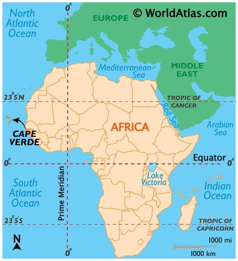 Cape Verde Maps & Facts - World Atlas Africa Outline, Tropic Of Capricorn, West African Countries, Sao Tome And Principe, North Europe, Physical Map, Satellite Maps, Central African Republic, Africa Map