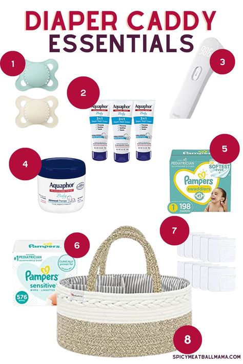 Diaper Caddy Organization, Diaper Caddy Essentials, Baby Maverick, Diaper Cart, Pampers Sensitive Wipes, Breastfeeding Chair, Nappy Caddy, Baby Essential List, Essential List