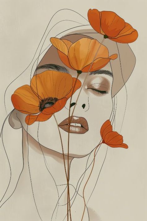 The Flower Woman - Enea Kelo Vector Illustration People, Portraits Female, Flower Woman, Hair Vector, Art Deco Paintings, Photo Frame Wallpaper, People Figures, Digital Portrait Art, Cute Simple Wallpapers