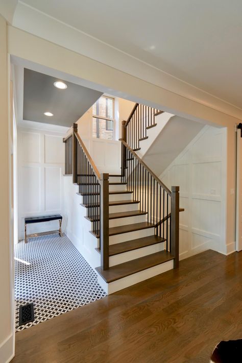 Side By Side Staircase, U Shaped Staircase With Landing, U Shape Staircase Design, Switch Back Staircase, U Staircase, U Shape Staircase, Switchback Staircase, 1970s House Renovation, U Shaped Stairs