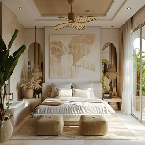 Modern Tropical Bedroom, Bali Bedroom, Boho Coastal Bedroom, Coastal Bedroom Ideas, Beachy Bedroom, Beach Themed Bedroom, Beach House Bedroom, Tropical Bedrooms, Coastal Interiors Design