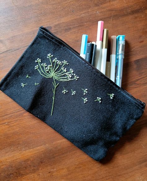 #HandEmbroidered #Whiteflower #CottonCanvasPouch Versatile Zipper #Bag for Daily User, #Makeuppouch #Pencil case #Wallet #Customizablegift #giftidea #embroideredwallet #embroidered  #embroideredpouch  #embroideredcase #case # #embroideredpencilcase  #embroideredbag Embroidered Pencil Case, Pouch Pattern, Cute Embroidery, Beauty Case, Customizable Gifts, Glass Cover, Embroidered Bag, Pencil Bags, Zipper Bag