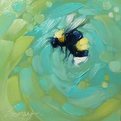 Andrea Lavery (Lavery Art) Bee Acrylic Painting, Painting Easy Tutorial, Acrylic Painting Easy, Garden Whimsical, Bee Artwork, Bee Painting, Colorful Nature, Bug Art, Bee Art