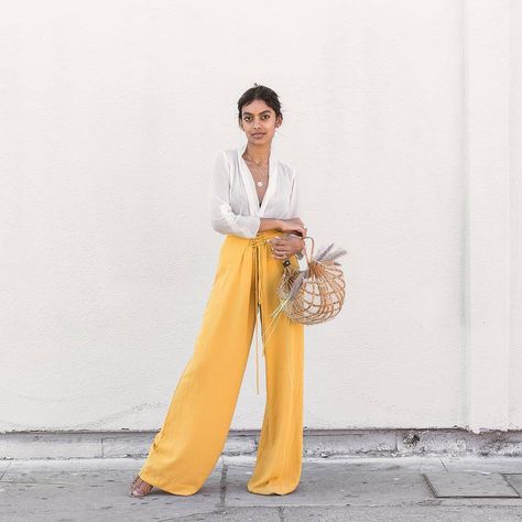 13 Outfits to Wear When It's Too Hot for Jeans | Who What Wear Yellow Trousers Outfit, Yellow Linen Pants, 13 Outfits, Yellow Pants Outfit, It's Too Hot, Trouser Outfit, Spring Work Outfits, Yellow Pants, Outfits To Wear