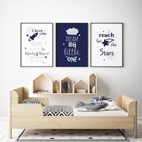 Dream Big Blue Nursery Wall art, Navy Blue Nursery Wall art, Blue Nursery Decor, Space Wall Art, Set of 3 nursery prints, Blue Nursery Print - Etsy France Blue Nursery Wall, Dream Big Nursery, Navy Blue Nursery, Navy Nursery, Blue Nursery Decor, Space Wall Art, Wall Art Blue, Blue Nursery, Bathroom Prints