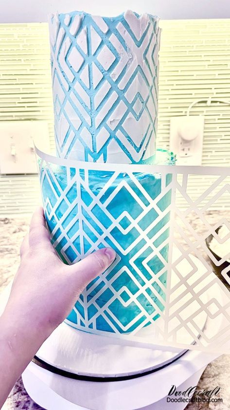 How to Make a Reusable Cake Stencil with Cricut Cricut Cake Decorating, Cricut Stencil Vinyl, Art Deco Geometric Patterns, Cricut Cake, How To Use Cricut, Stencil Vinyl, Art Deco Geometric, Cricut Stencils, Stencil Material