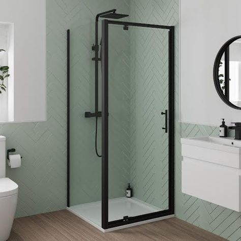 luxura-pivot-shower-enclosure-800-x-800mm-6mm-black White Radiator Covers, Pivot Shower Door, Bathroom Shower Panels, Flat Panel Radiators, Digital Showers, Big Bathroom, Shower Enclosures, Quadrant Shower Enclosures, Quadrant Shower