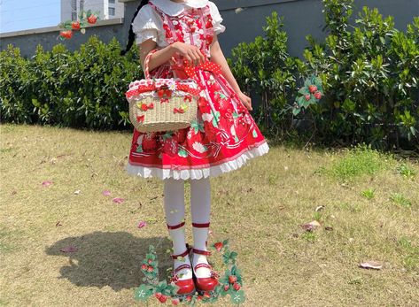 Length*Height*Depth: 22*18*11cm.  Attention: This price is for a bag only, others are not included. Bear Kindergarten, Strawberry Vibes, Strawberry Stuff, Strawberry Outfit, Kawaii Hat, Kawaii Sweatshirt, Gothic Bag, Strawberry Tart, Strawberry Shortcake Doll