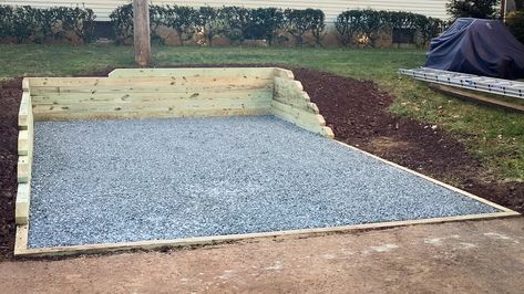 Diy Shed Flooring Ideas, Coop Landscaping, Shed Foundation Ideas, Concrete Base For Shed, Shed Foundation, Building A Shed Base, Prefabricated Sheds, Concrete Sheds, Keter Sheds