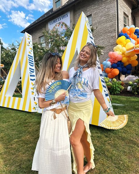 LA DELTA VITA!!!🍋🍋🍋 pc 24 is everything and more Tri Delta Bid Day, Sorority Recruitment Themes, Sorority Themes, Recruitment Themes, Lemon Theme, Sorority Bid Day, Bid Day Themes, Tri Delta, Sorority Recruitment