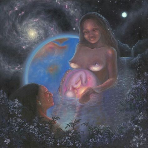 Wow, this shows the significance  and magnitude of a woman bringing life into the world. Lemurian People, Cosmic Mother, Birth Art, Pregnancy Art, Earth Mother, Water Birth, Ashley Johnson, Birth Doula, Mother Art