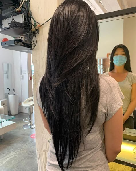 Long Layered Haircuts Asian Hair, Long Layered V Haircut, V Shaped Haircut With Long Layers, V Long Haircut, Layers In Long Straight Hair, Layer V Haircut, Long Haircut Straight Layers, Very Long Layered Haircuts, V Shape Hair With Layers