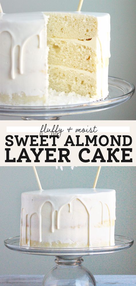 Best White Almond Cake Recipe, Almond Cake With Buttercream Frosting, Almond Buttercream Cake, Sweet Almond Cake, Vanilla Almond Wedding Cake Recipe, White Cake Flavor Ideas, Wedding Almond Cake, White Cake Flavors, Vanilla Almond Wedding Cake