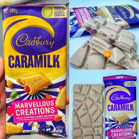 This is absolutely a bit of us🤤🤤! Flying in all the way from Australia, once again, this Caramilk Marvellous Creations bar is a must-try🍫!Thanks to @bigdaddybsfoods for snapping this❤️!Who needs to give this a try?!#bmstores #chocolate #newfood #newfoodfinds #bmstores #choc #chocolovers #marvellouscreations Marvellous Creations, Caramelized White Chocolate, Creative Napkins, White Candy, All The Way, White Chocolate, New Recipes, Jelly, Cocoa