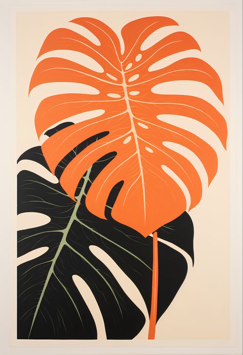 Part 2 of a set of Monstera illustrations featuring a pop of colour. Monstera Illustration, Monstera Plant Drawing, Monstera Plant Painting Easy, Monstera Drawn, Monstera Plant Illustration, Monstera Leaf Vector, Abstract Monstera Leaf, Monstera Plant Art Leaf Prints, Jungle Room