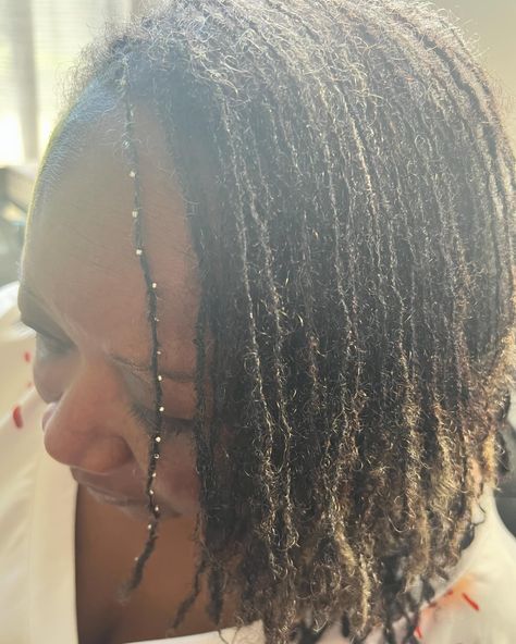 Another application of #locsprinkles of our galvanized silver beads on sisterlocks! She did a double application on 2 strands since her sisterlocks are so long! #sisterlocksconsultantva #locsprinklesva Space Buns, Sisterlocks, Silver Beads