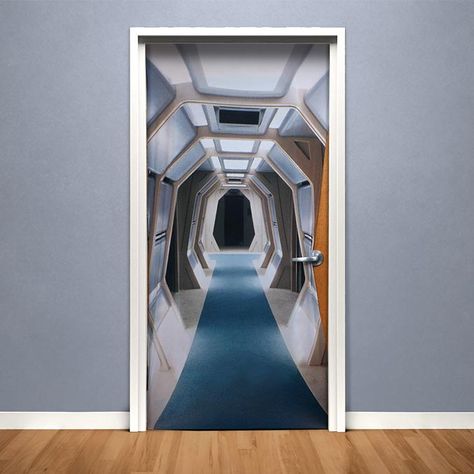 Star Trek TNG Corridor Door Cover Star Trek Decorations, Star Trek Decor, Corridor Door, Star Trek Party, Star Trek Wedding, Star Trek Theme, Star Trek Tng, Starship Design, Door Murals