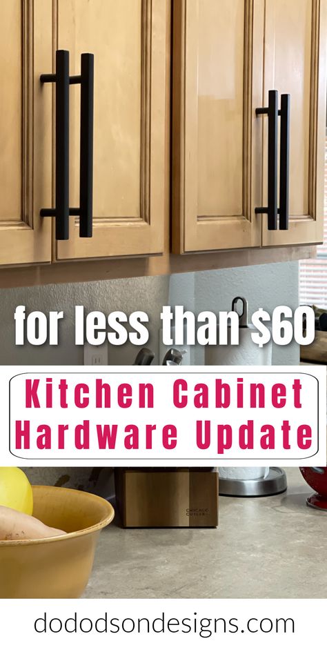 Updating your kitchen cabinet hardware doesn't have to break the bank. I found these budget-friendly pulls for less than $60. SCORE! Wood Cabinets With Black Handles, Cabinet Handles For Oak Cabinets, Hardware For Maple Kitchen Cabinets, Maple Cabinets Black Hardware, Cabinet Pulls For Dark Wood Cabinets, Black Cabinet Pulls On Oak Cabinets, Oak Kitchen Cabinets Black Hardware, Hardware For Brown Kitchen Cabinets, Choosing Hardware For Kitchen Cabinets