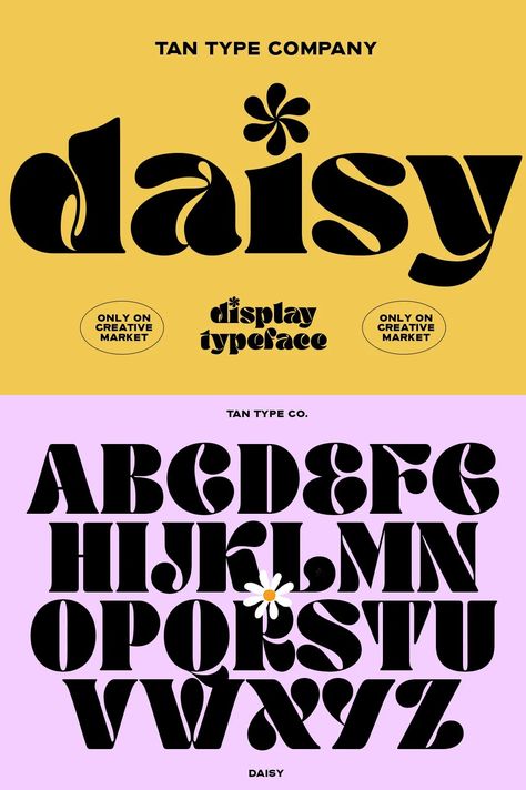 TAN-DAISY is a bold and funky display typeface full of retro power. This quirky and groovy font is perfect for making a statement in your designs. Explore the charm of this fun typeface today! Peta Pikiran, Cute Fonts Alphabet, Typographie Logo, Alfabet Font, Alphabet Graffiti, Fonts Tattoo, Fonts For Tattoos, Funky Fonts, Fonts Ideas